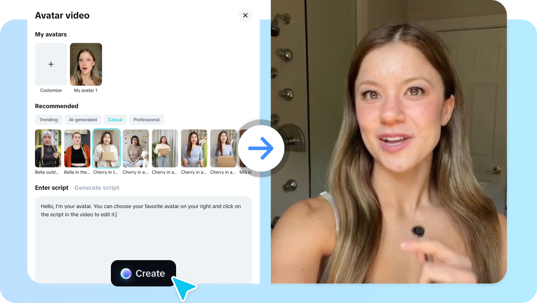 CapCut avatar-video panel