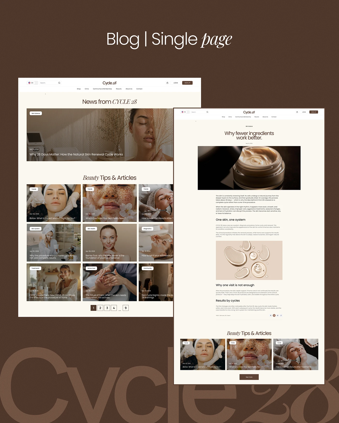 Cycle 28 content library and article design with photography and editorial composition