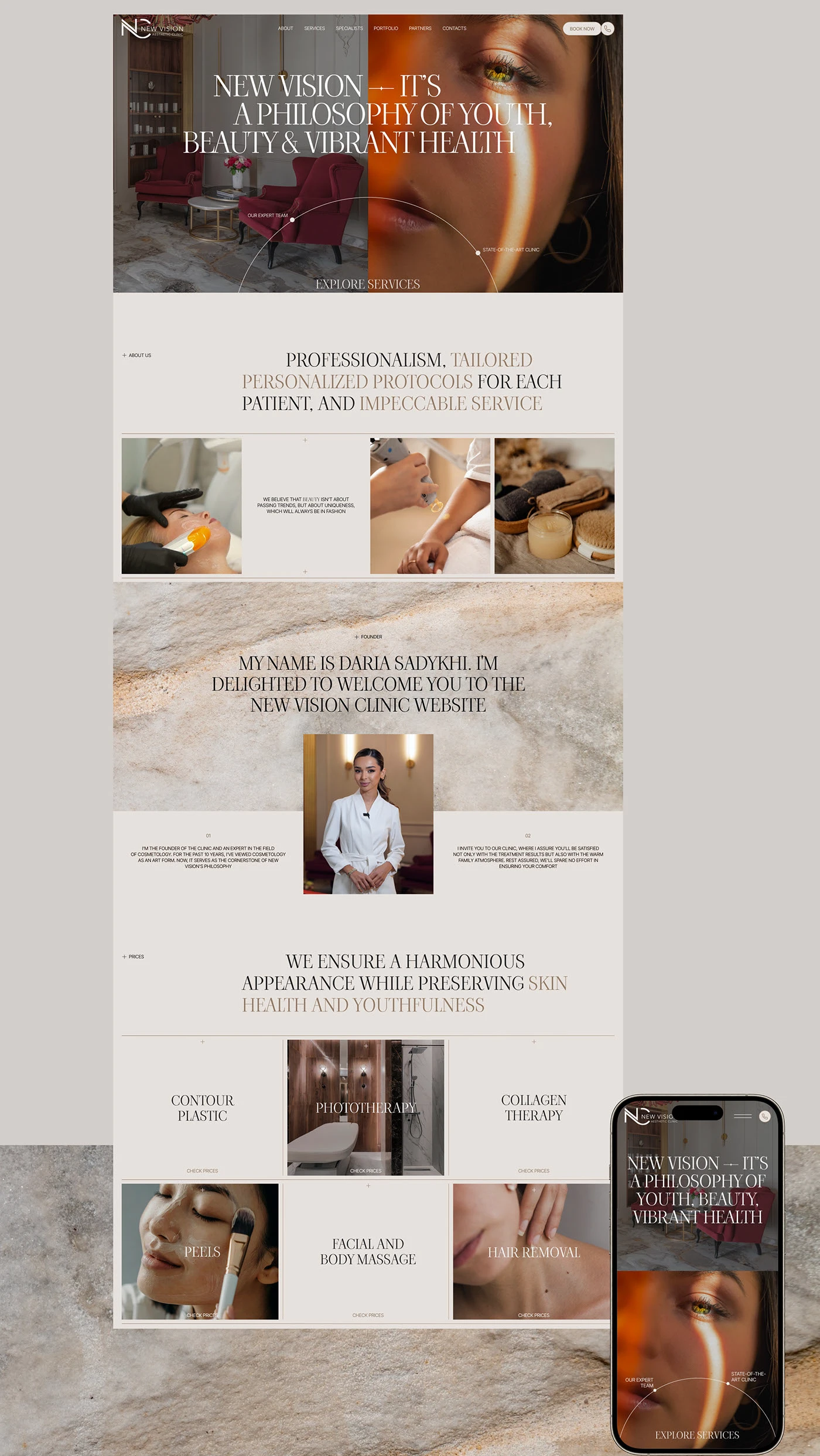 New Vision website redesign with clinic introduction, portrait and services, by Nuriia Akhmetova