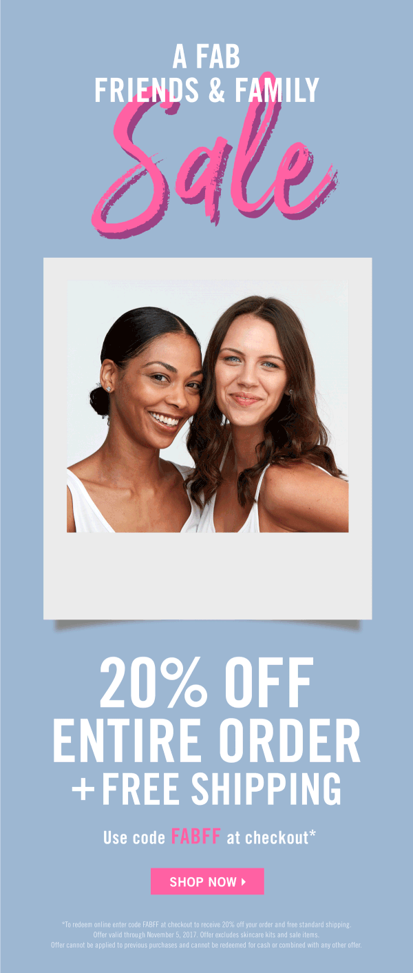 Animated First Aid Beauty email artwork with a photograph of two people and pink lettering