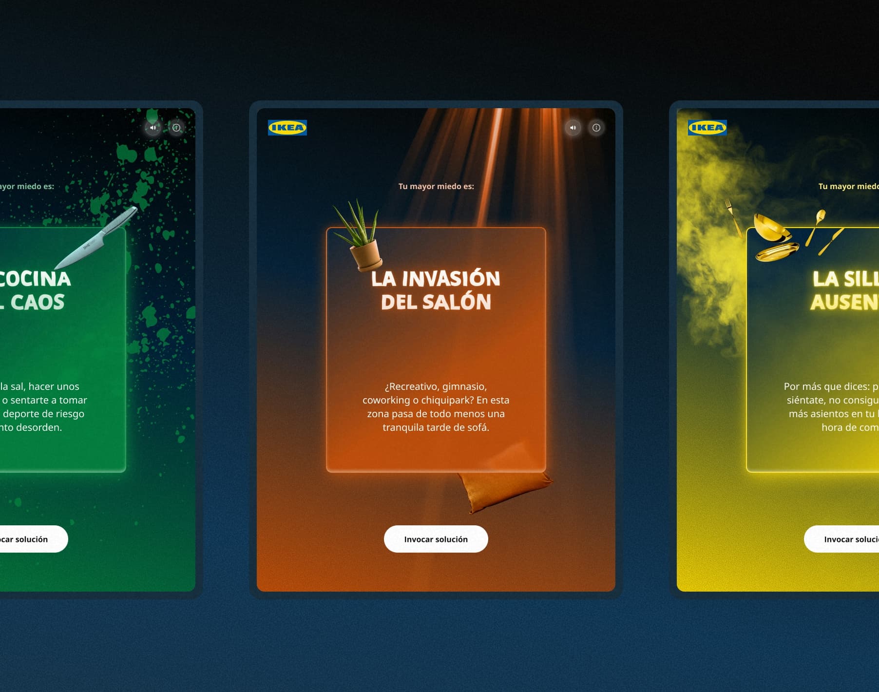 Domestic scenes in green, orange and yellow from IKEA's digital experience
