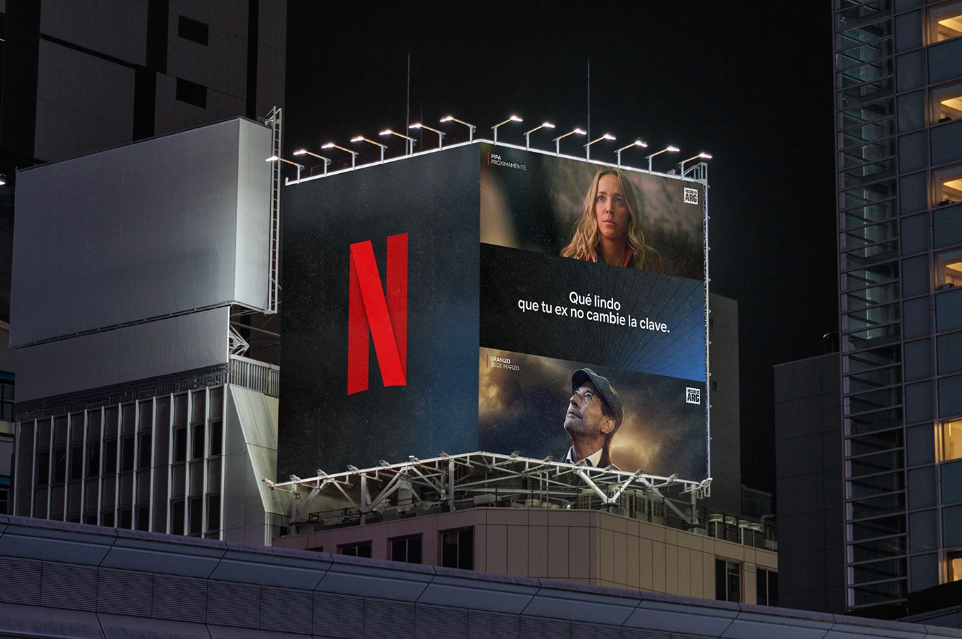 Netflix Hecho en Argentina outdoor advertising with photographs, copy and the brand's red N