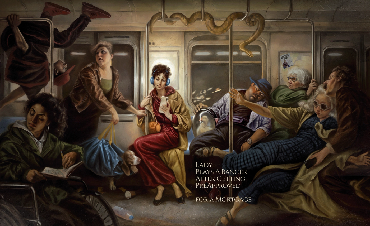 StreetEasy digital painting of passengers on the New York subway in a Renaissance-style composition