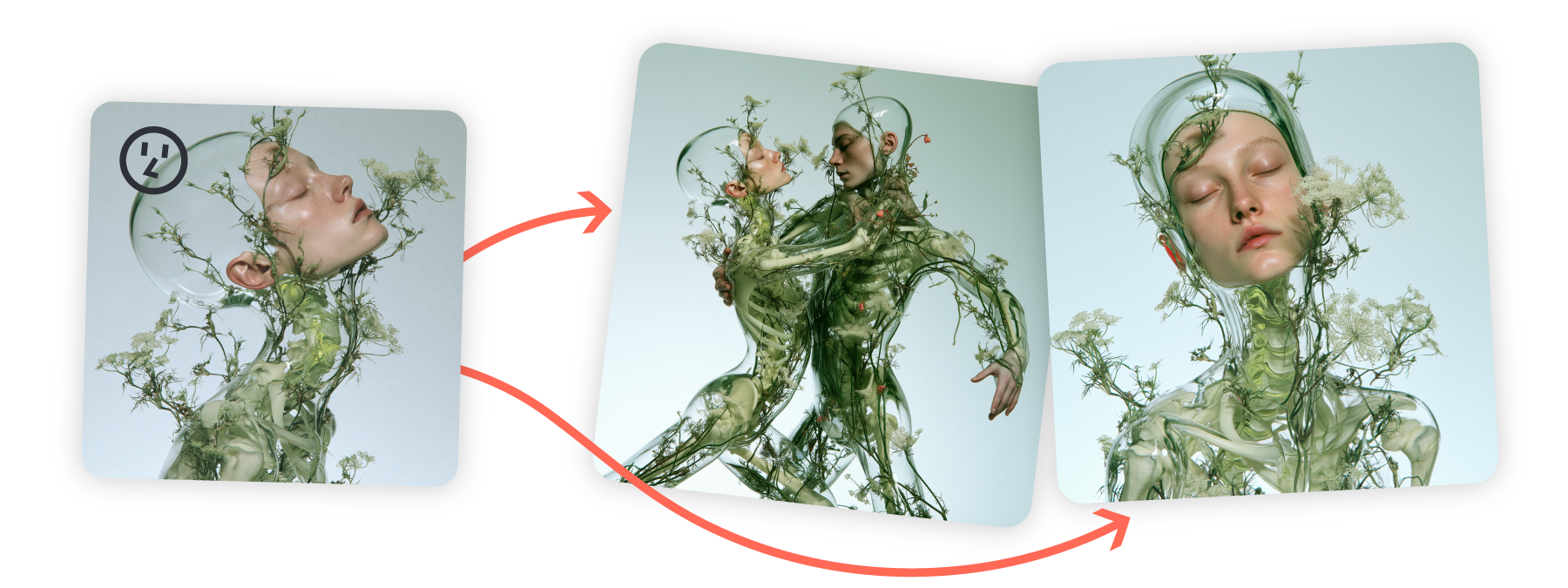 Plant-like characters in Midjourney's Edit Model demonstration