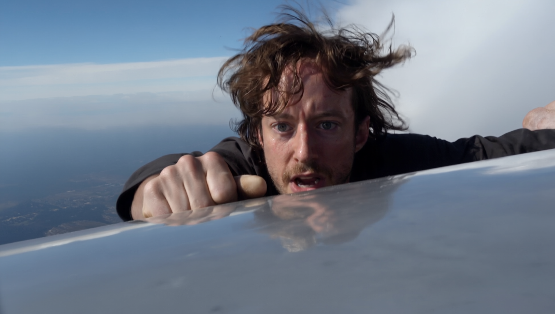 The same character on an aeroplane in Runway's demonstration