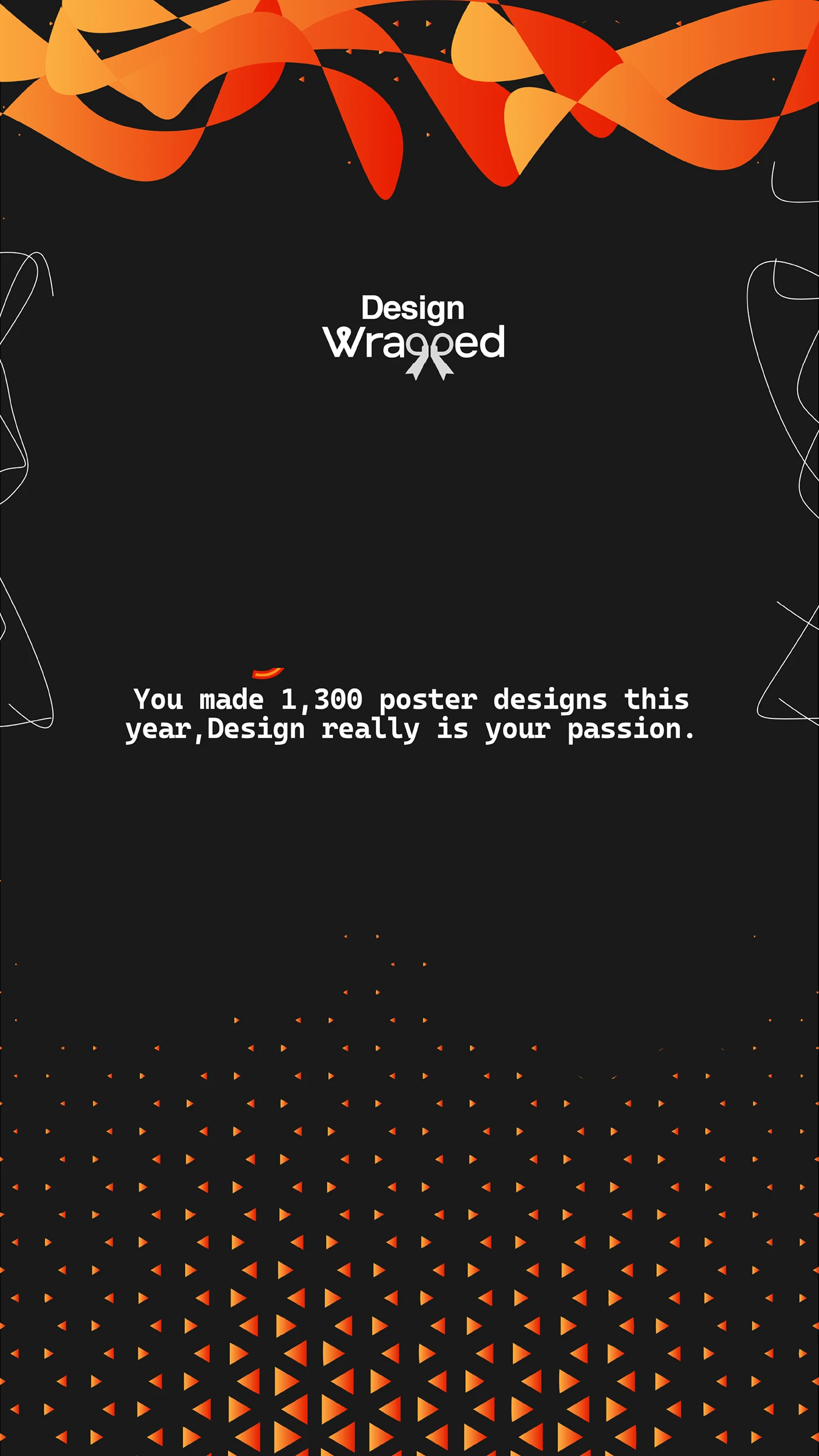 Design Wrapped 2025 template for sharing a creative year with orange shapes on black