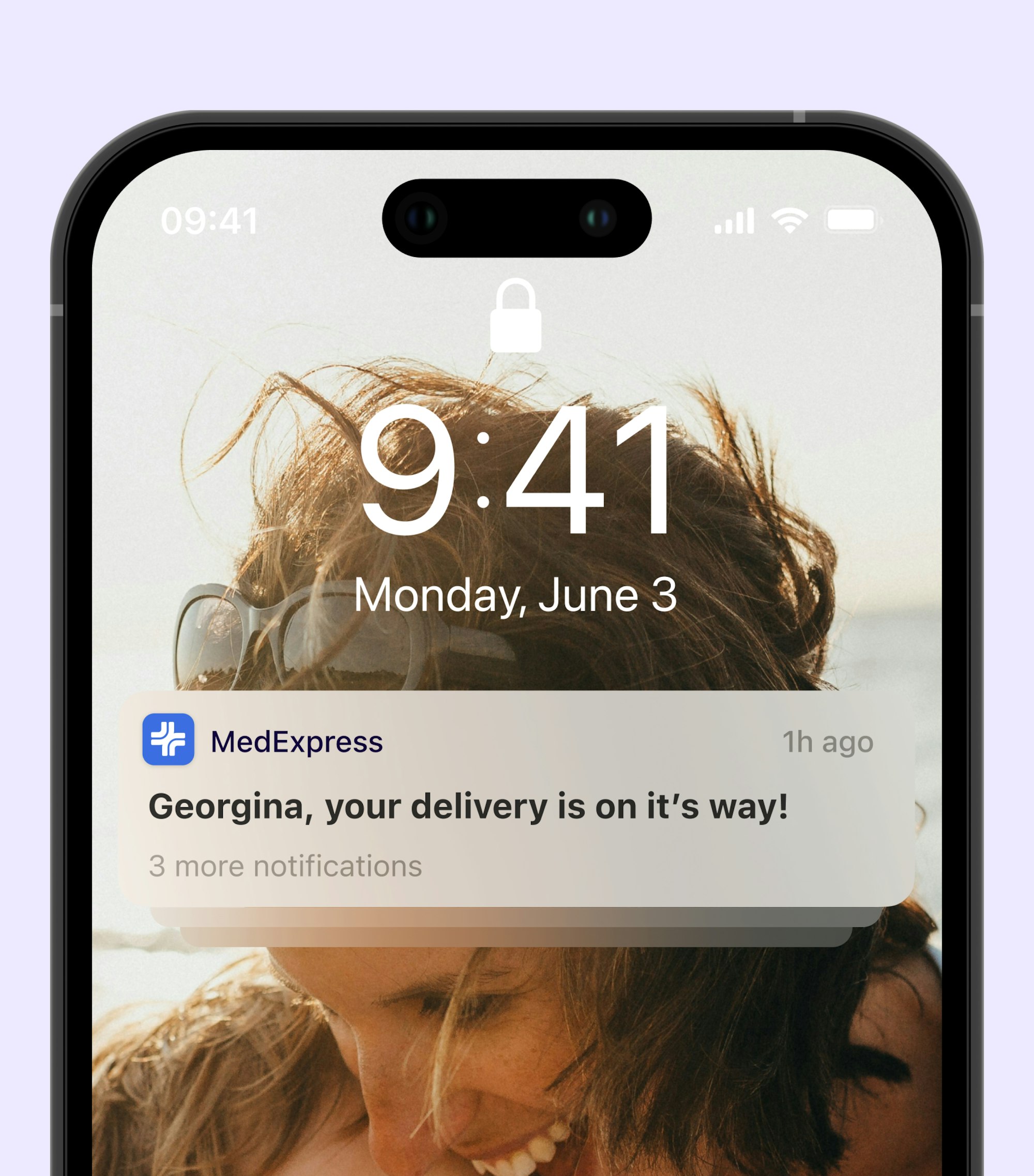 Exemple de notificació en un mòbil amb la identitat MedExpress de Pentagram